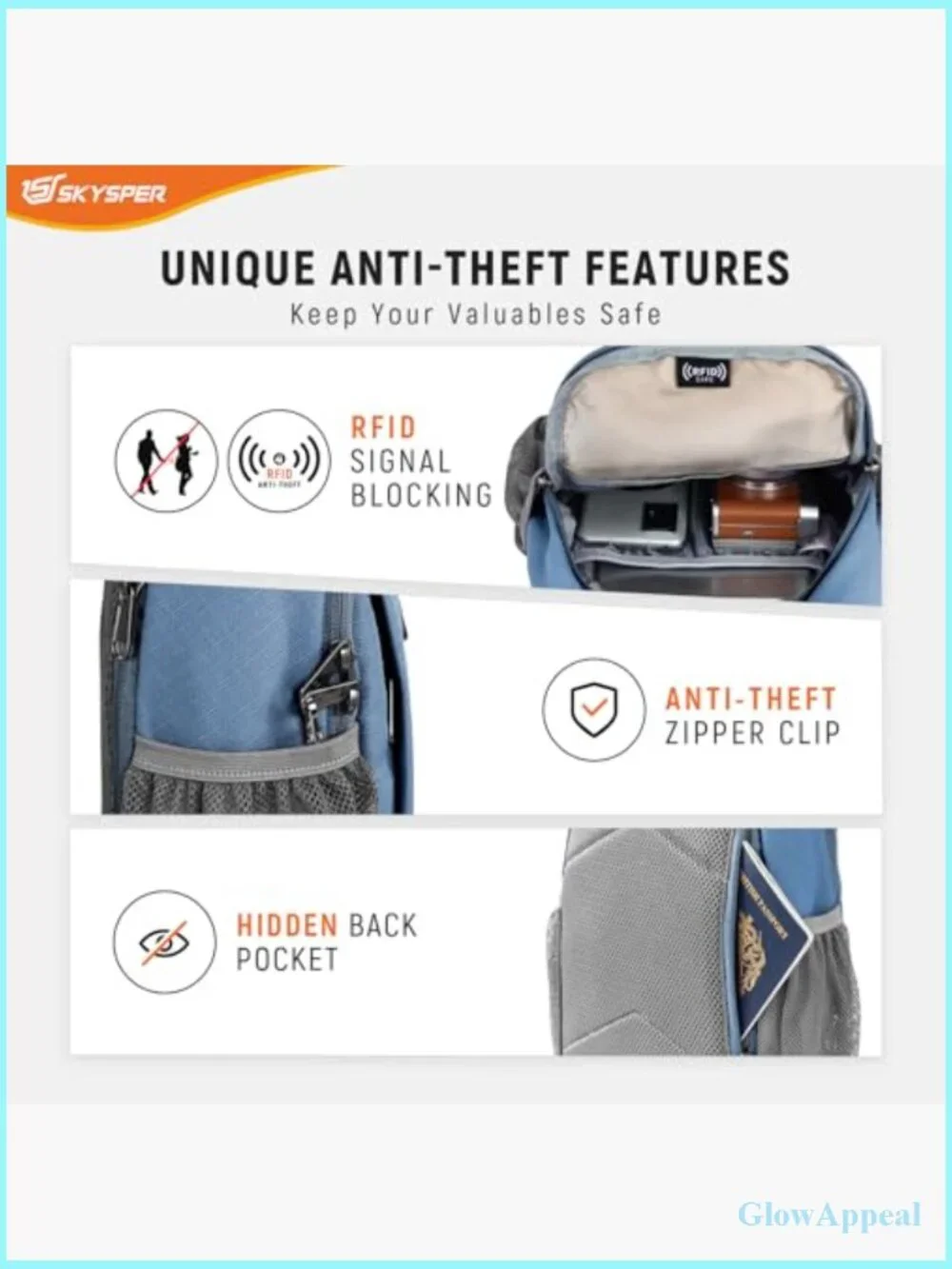 RFID Sling Bag Cross Body Backpack Travel Daypack